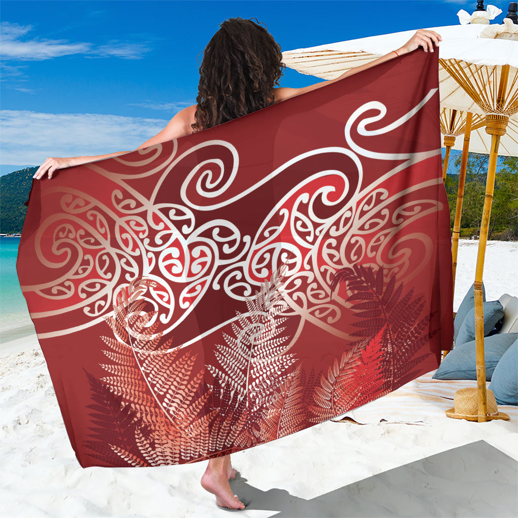 Aotearoa Maori Koru Curves Sarong Silver Ferns - Crimson Red LT7 One Size 44 x 66 inches Red - Polynesian Pride
