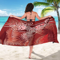 Aotearoa Maori Koru Curves Sarong Silver Ferns - Crimson Red LT7 - Polynesian Pride