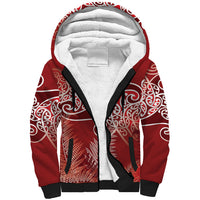 Aotearoa Maori Koru Curves Sherpa Hoodie Silver Ferns - Crimson Red LT7 Unisex Red - Polynesian Pride