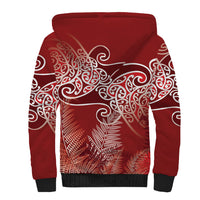 Aotearoa Maori Koru Curves Sherpa Hoodie Silver Ferns - Crimson Red LT7 - Polynesian Pride