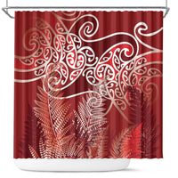 Aotearoa Maori Koru Curves Shower Curtain Silver Ferns - Crimson Red LT7 Red - Polynesian Pride
