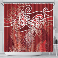 Aotearoa Maori Koru Curves Shower Curtain Silver Ferns - Crimson Red LT7 - Polynesian Pride