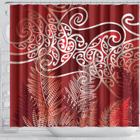 Aotearoa Maori Koru Curves Shower Curtain Silver Ferns - Crimson Red LT7 - Polynesian Pride