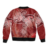 Aotearoa Maori Koru Curves Sleeve Zip Bomber Jacket Silver Ferns - Crimson Red LT7 - Polynesian Pride