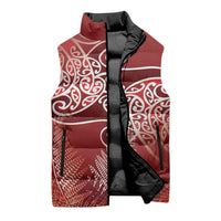 Aotearoa Maori Koru Curves Sleeveless Puffer Jacket Silver Ferns - Crimson Red LT7 - Polynesian Pride