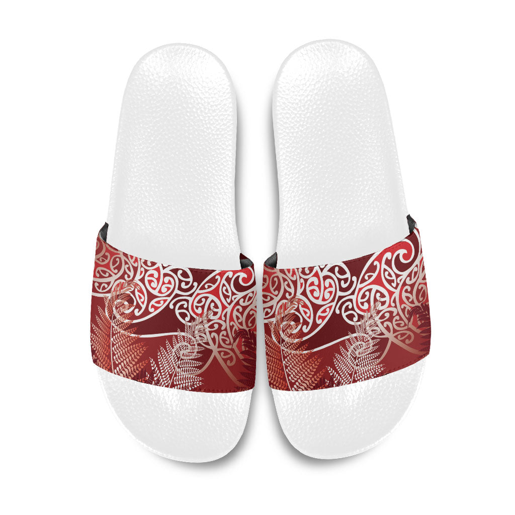 Aotearoa Maori Koru Curves Slide Sandals Silver Ferns - Crimson Red LT7 Red - Polynesian Pride