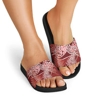 Aotearoa Maori Koru Curves Slide Sandals Silver Ferns - Crimson Red LT7 - Polynesian Pride