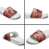 Aotearoa Maori Koru Curves Slide Sandals Silver Ferns - Crimson Red LT7 - Polynesian Pride