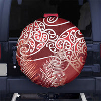 Aotearoa Maori Koru Curves Spare Tire Cover Silver Ferns - Crimson Red LT7 No hole Red - Polynesian Pride