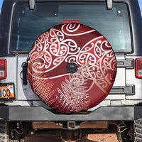 Aotearoa Maori Koru Curves Spare Tire Cover Silver Ferns - Crimson Red LT7 Red - Polynesian Pride