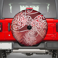 Aotearoa Maori Koru Curves Spare Tire Cover Silver Ferns - Crimson Red LT7 - Polynesian Pride