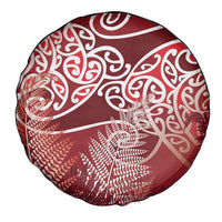 Aotearoa Maori Koru Curves Spare Tire Cover Silver Ferns - Crimson Red LT7 - Polynesian Pride