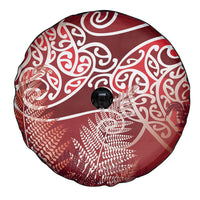 Aotearoa Maori Koru Curves Spare Tire Cover Silver Ferns - Crimson Red LT7 - Polynesian Pride