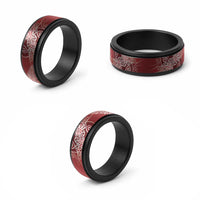 Aotearoa Maori Koru Curves Spinner Ring Silver Ferns - Crimson Red