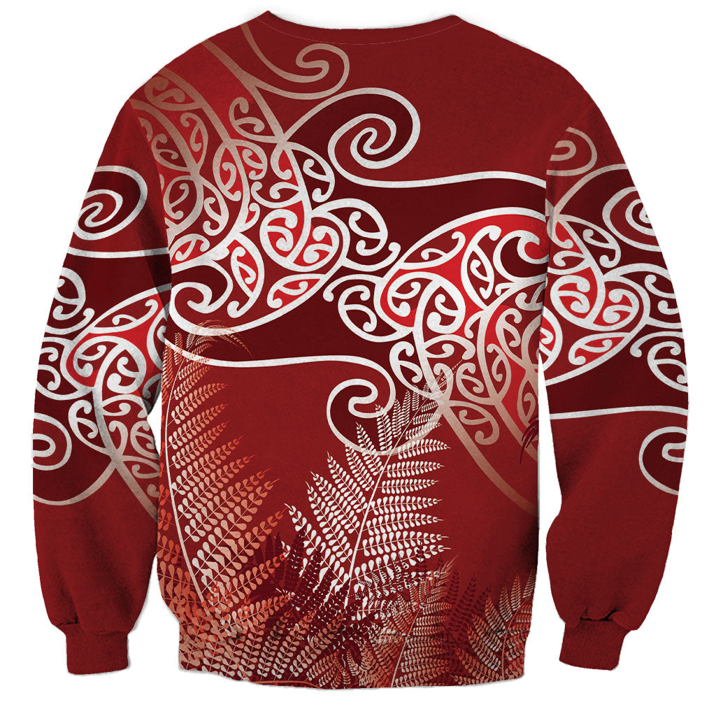 Aotearoa Maori Koru Curves Sweatshirt Silver Ferns - Crimson Red LT7 - Polynesian Pride