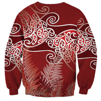 Aotearoa Maori Koru Curves Sweatshirt Silver Ferns - Crimson Red LT7 - Polynesian Pride