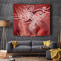 Aotearoa Maori Koru Curves Tapestry Silver Ferns - Crimson Red