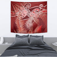 Aotearoa Maori Koru Curves Tapestry Silver Ferns - Crimson Red
