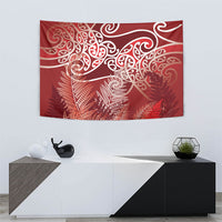 Aotearoa Maori Koru Curves Tapestry Silver Ferns - Crimson Red