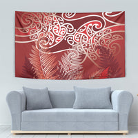 Aotearoa Maori Koru Curves Tapestry Silver Ferns - Crimson Red
