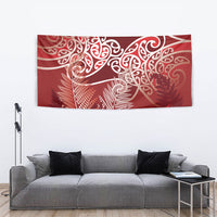 Aotearoa Maori Koru Curves Tapestry Silver Ferns - Crimson Red
