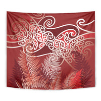 Aotearoa Maori Koru Curves Tapestry Silver Ferns - Crimson Red