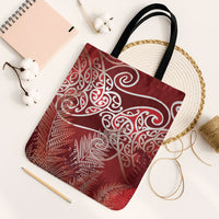 Aotearoa Maori Koru Curves Tote Bag Silver Ferns - Crimson Red LT7 Black Strap One Size Red - Polynesian Pride