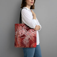 Aotearoa Maori Koru Curves Tote Bag Silver Ferns - Crimson Red LT7 - Polynesian Pride