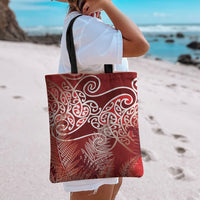 Aotearoa Maori Koru Curves Tote Bag Silver Ferns - Crimson Red LT7 - Polynesian Pride