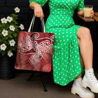 Aotearoa Maori Koru Curves Tote Bag Silver Ferns - Crimson Red LT7 - Polynesian Pride