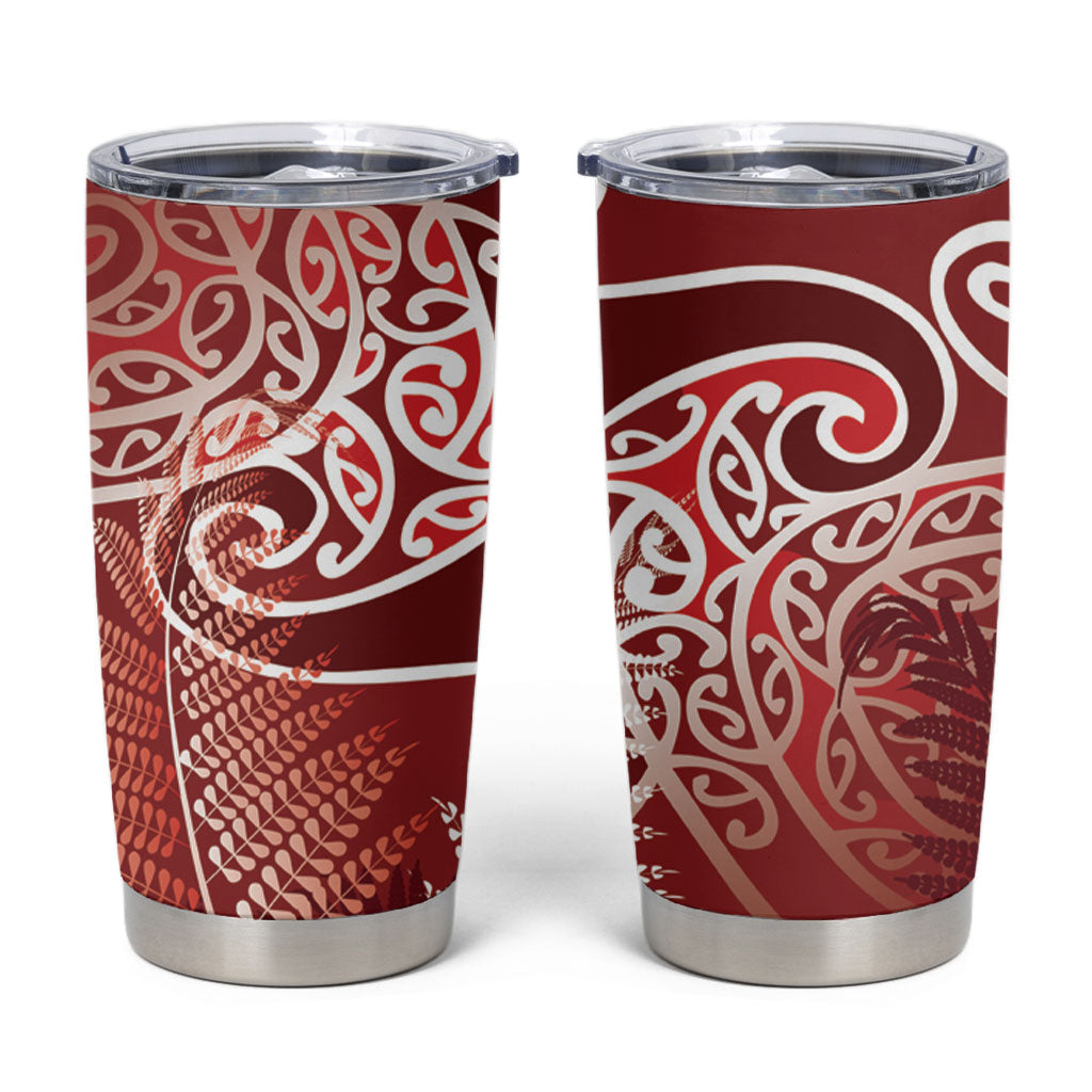 Aotearoa Maori Koru Curves Tumbler Cup Silver Ferns - Crimson Red LT7 Red - Polynesian Pride