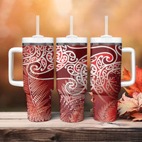 Aotearoa Maori Koru Curves Tumbler With Handle Silver Ferns - Crimson Red LT7 - Polynesian Pride