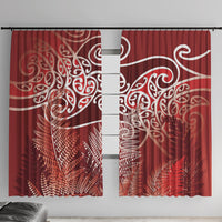 Aotearoa Maori Koru Curves Window Curtain Silver Ferns - Crimson Red LT7 With Hooks Red - Polynesian Pride