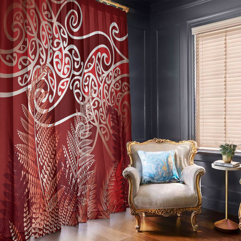 Aotearoa Maori Koru Curves Window Curtain Silver Ferns - Crimson Red LT7 - Polynesian Pride