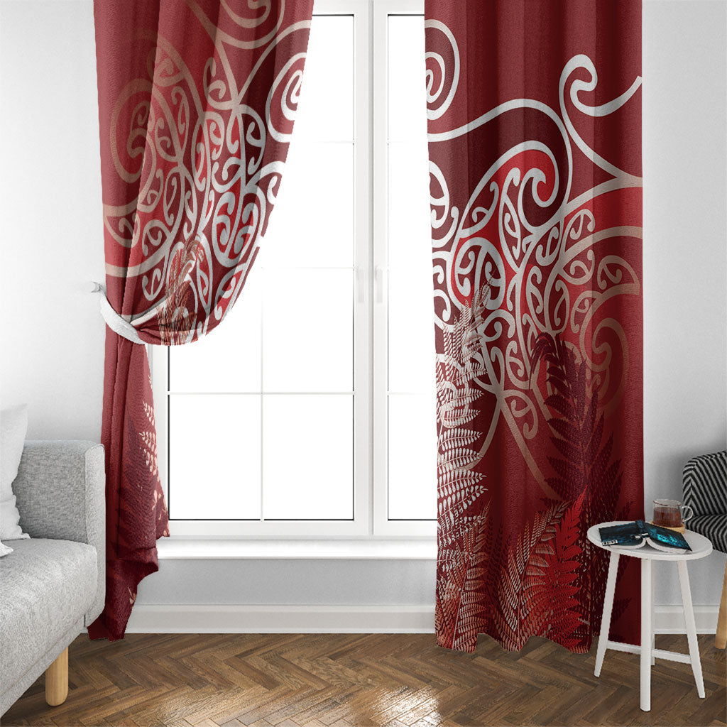 Aotearoa Maori Koru Curves Window Curtain Silver Ferns - Crimson Red LT7 - Polynesian Pride