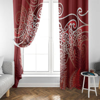 Aotearoa Maori Koru Curves Window Curtain Silver Ferns - Crimson Red LT7 - Polynesian Pride