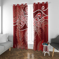Aotearoa Maori Koru Curves Window Curtain Silver Ferns - Crimson Red LT7 With Grommets Red - Polynesian Pride