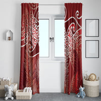 Aotearoa Maori Koru Curves Window Curtain Silver Ferns - Crimson Red LT7 - Polynesian Pride
