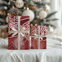Aotearoa Maori Koru Curves Wrapping Paper Silver Ferns - Crimson Red