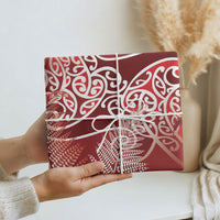 Aotearoa Maori Koru Curves Wrapping Paper Silver Ferns - Crimson Red