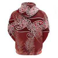 Aotearoa Maori Koru Curves Zip Hoodie Silver Ferns - Crimson Red LT7 - Polynesian Pride