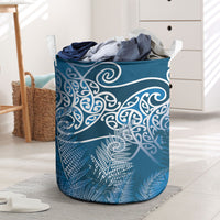 Aotearoa Maori Koru Curves Laundry Basket Silver Ferns - Navy Blue