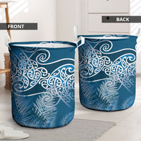 Aotearoa Maori Koru Curves Laundry Basket Silver Ferns - Navy Blue