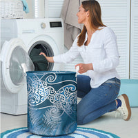 Aotearoa Maori Koru Curves Laundry Basket Silver Ferns - Navy Blue