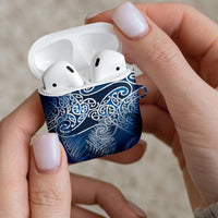Aotearoa Maori Koru Curves AirPods Case Silver Ferns - Navy Blue