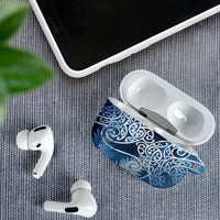 Aotearoa Maori Koru Curves AirPods Case Silver Ferns - Navy Blue