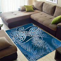 Aotearoa Maori Koru Curves Area Rug Silver Ferns - Navy Blue