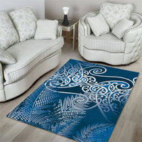 Aotearoa Maori Koru Curves Area Rug Silver Ferns - Navy Blue