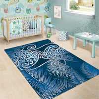 Aotearoa Maori Koru Curves Area Rug Silver Ferns - Navy Blue