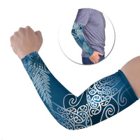 Aotearoa Maori Koru Curves Arm Sleeves Silver Ferns - Navy Blue LT7 Set of 2 Navy Blue - Polynesian Pride